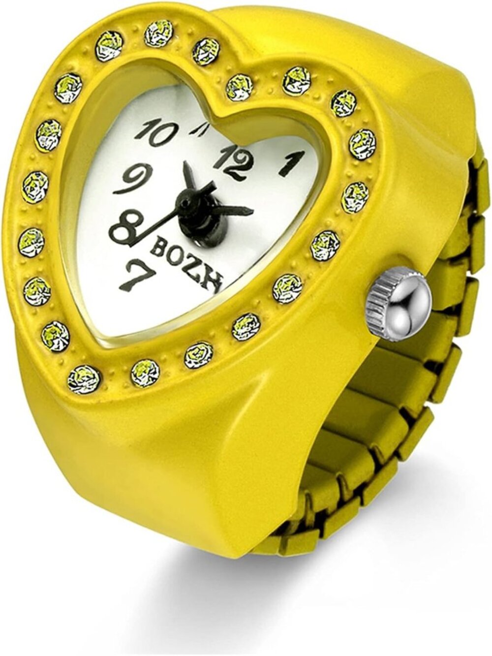 Unisex Yellow Analog Quartz Easy Read Adjustable Modern Heart Finger Ring Watch